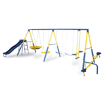 Sportspower Super 10 Metal Swing Set with Toddler Swing, Wave Slide, Glider and Seesaw