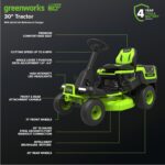 Greenworks 60V 30 in CrossoverT Battery Riding Lawn Tractor with Four 8.0Ah Batteries - Image 4