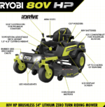 RYOBI 80V HP Brushless 54 in Cordless Electric Zero-Turn Ride-On Mower with Mulch Kit - Image 4