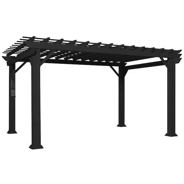 hw-97-image-1.png Backyard Discovery Stratford 16 x 12 ft Black Steel Pergola with Sail Shade Canopy - Image 1
