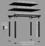Backyard Discovery Stratford 16 x 12 ft Black Steel Pergola with Sail Shade Canopy - Image 7