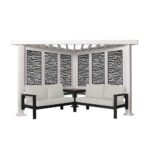 Backyard Discovery Ridgedale 8 x 8 ft White Steel Cabana Pergola with Seating