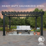Backyard Discovery Stratford 12 x 10 ft Black Steel Pergola with Sail Shade Canopy - Image 11
