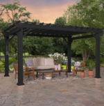 Backyard Discovery Stratford 12 x 10 ft Black Steel Pergola with Sail Shade Canopy - Image 2